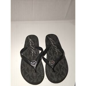 Michael Kors Logo Flip Flop Sandals Black Lightweight Slip On PVC Rubber Women